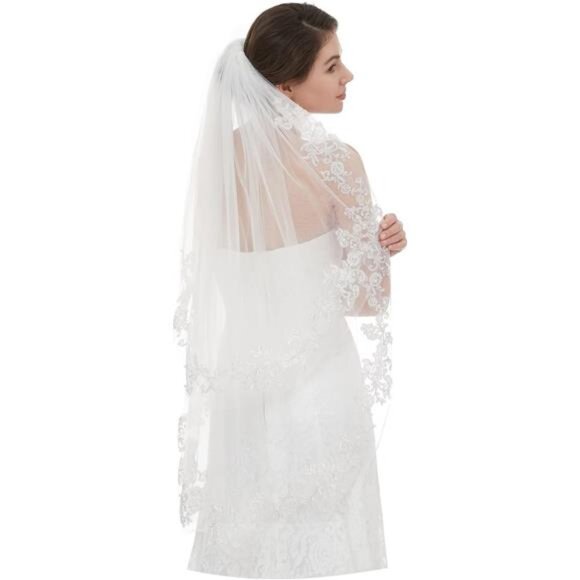 EllieHouse Women's Short 2 Tier Wedding Bridal Veil With Comb L24 - Picture 1 of 8